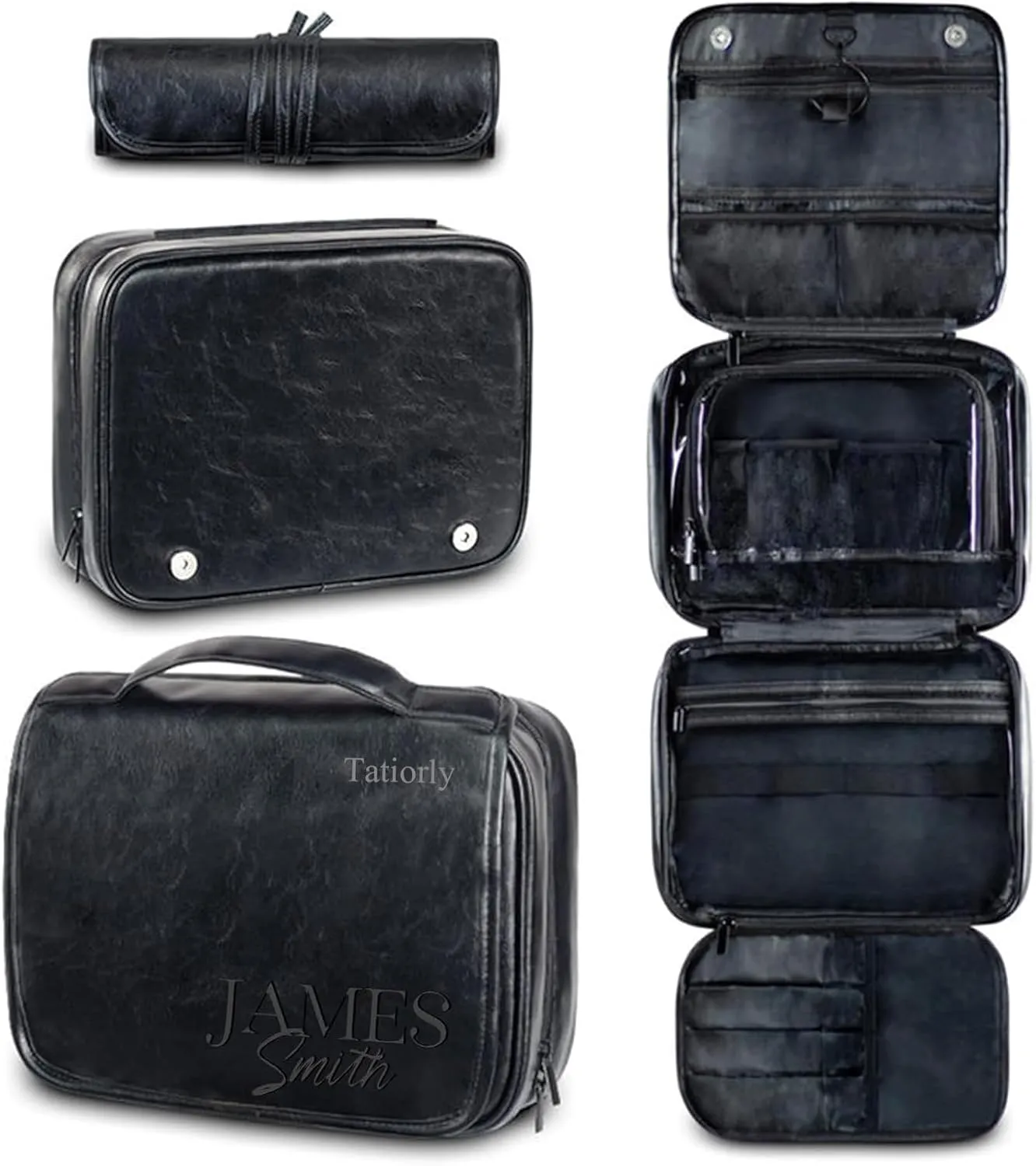 3-in-1 Large Personalized Toiletry Bag For Men, Father's Day gift Custom Groomsmen Gifts Hanging Travel Organizer Bag, Laser Engraved Name Monogram Shaving Kit Gift For Him Husband Dad Black