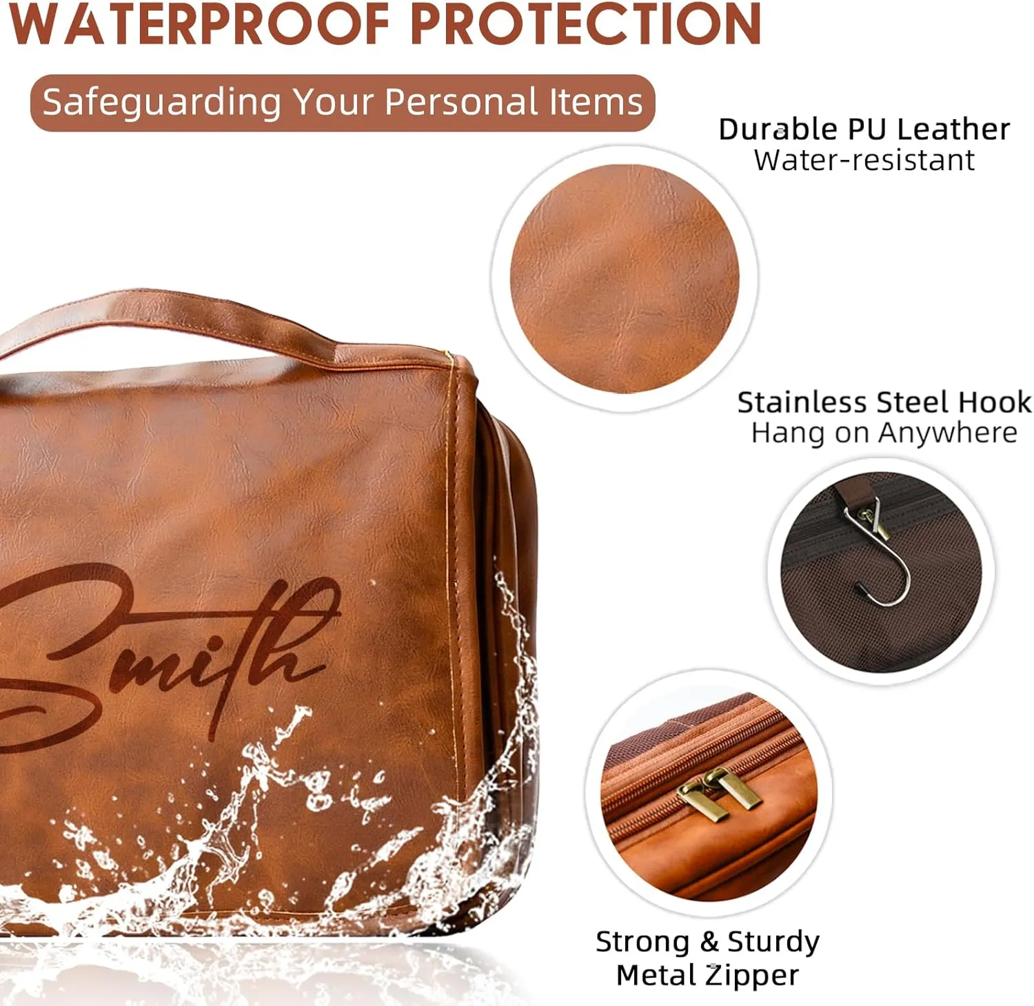 3-in-1 Large Personalized Toiletry Bag For Men, Father's Day gift Custom Groomsmen Gifts Hanging Travel Organizer Bag, Laser Engraved Name Monogram Shaving Kit Gift For Him Husband Dad Brown