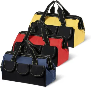 3 Pack Wide Mouth Tool Bag, 13 Inch Waterproof Power Tools Organizer Heavy Duty Drill Bag Electrician Tool Tote for Professionals, Construction Electricians Carpenter and DIY Enthusiasts