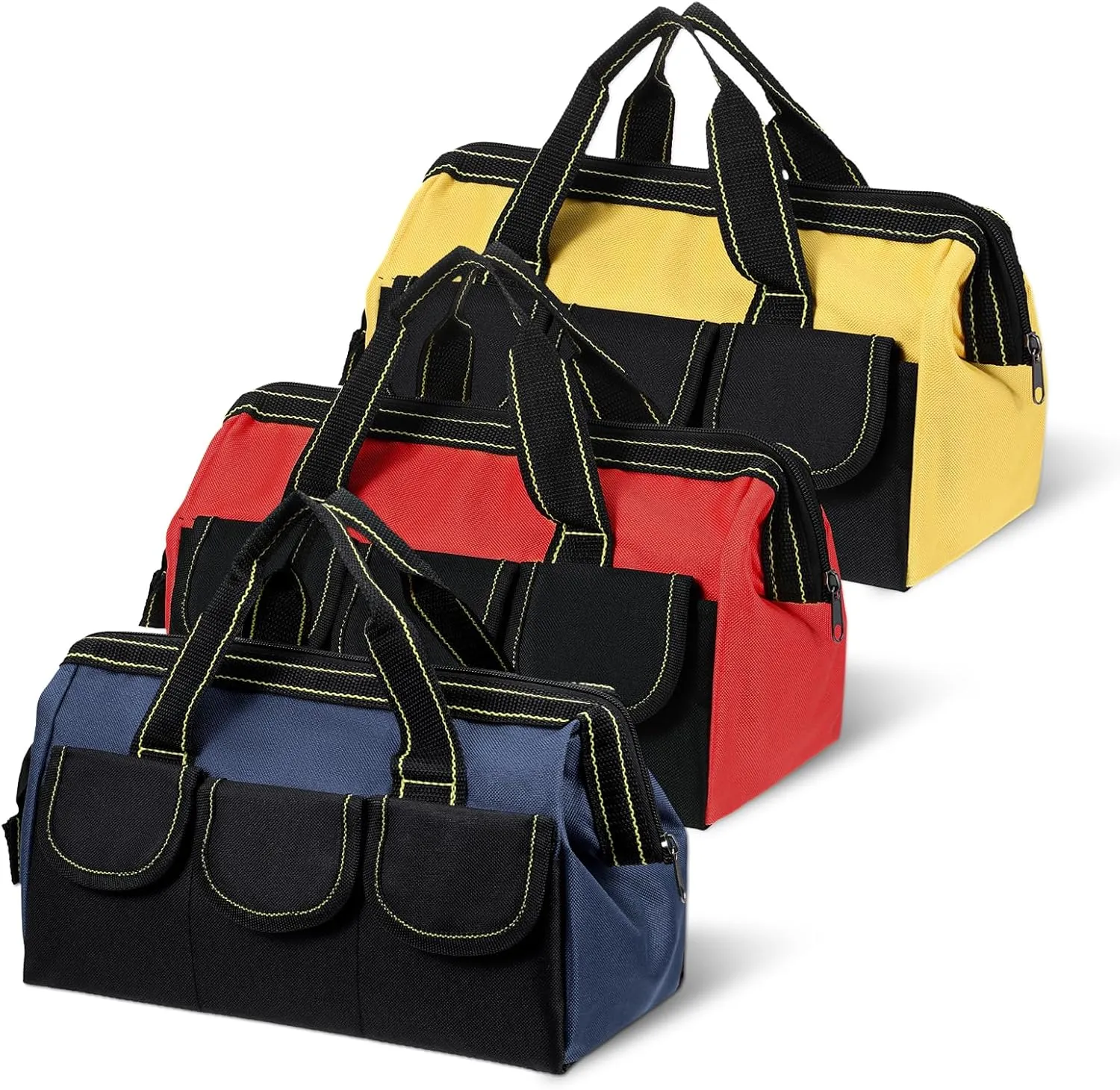 3 Pack Wide Mouth Tool Bag, 13 Inch Waterproof Power Tools Organizer Heavy Duty Drill Bag Electrician Tool Tote for Professionals, Construction Electricians Carpenter and DIY Enthusiasts
