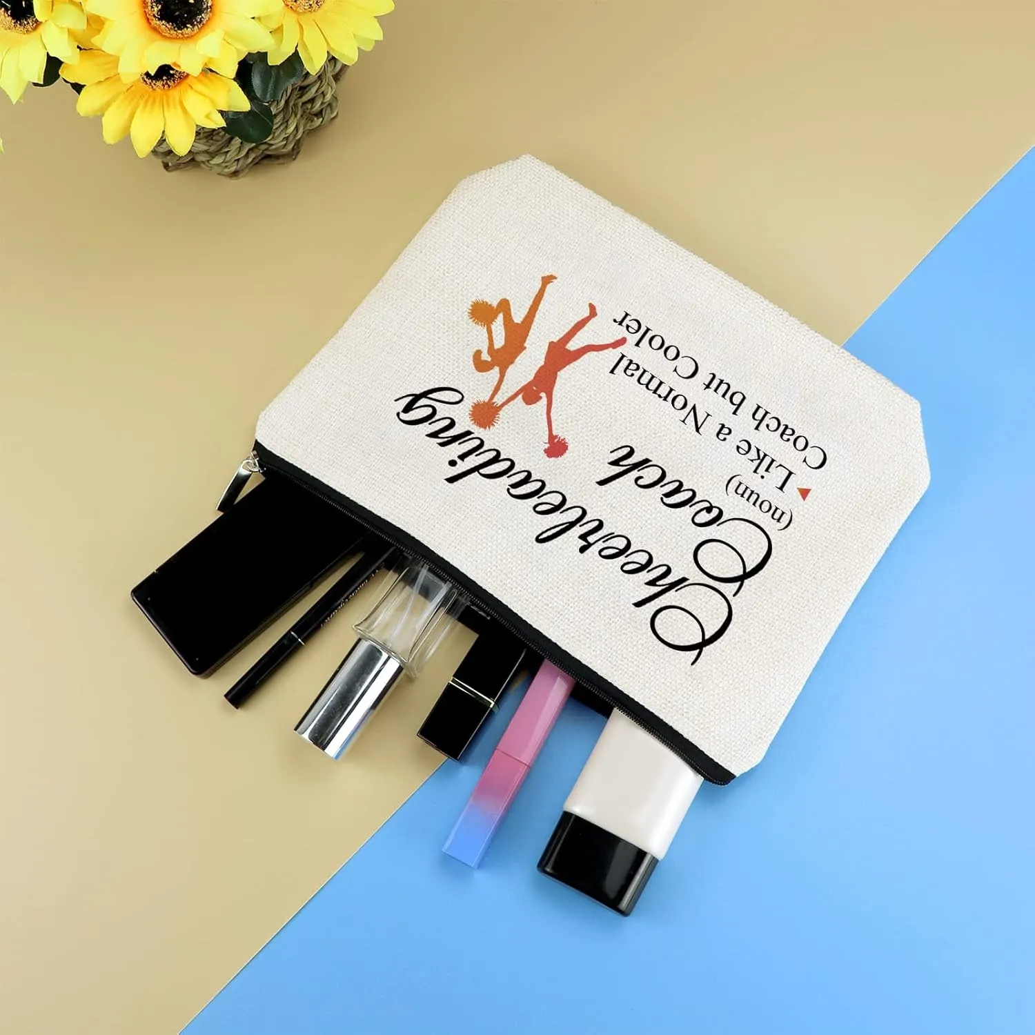 3 Pcs Cheerleading Cheer Coach Gift Makeup Bag for Women Cheer Mom Appreciation Gift Cheerleader Thank You Present Mother's Day Birthday Christmas Graduation Present Travel Cosmetic Bag Pouch