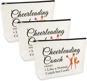 3 Pcs Cheerleading Cheer Coach Gift Makeup Bag for Women Cheer Mom Appreciation Gift Cheerleader Thank You Present Mother's Day Birthday Christmas Graduation Present Travel Cosmetic Bag Pouch