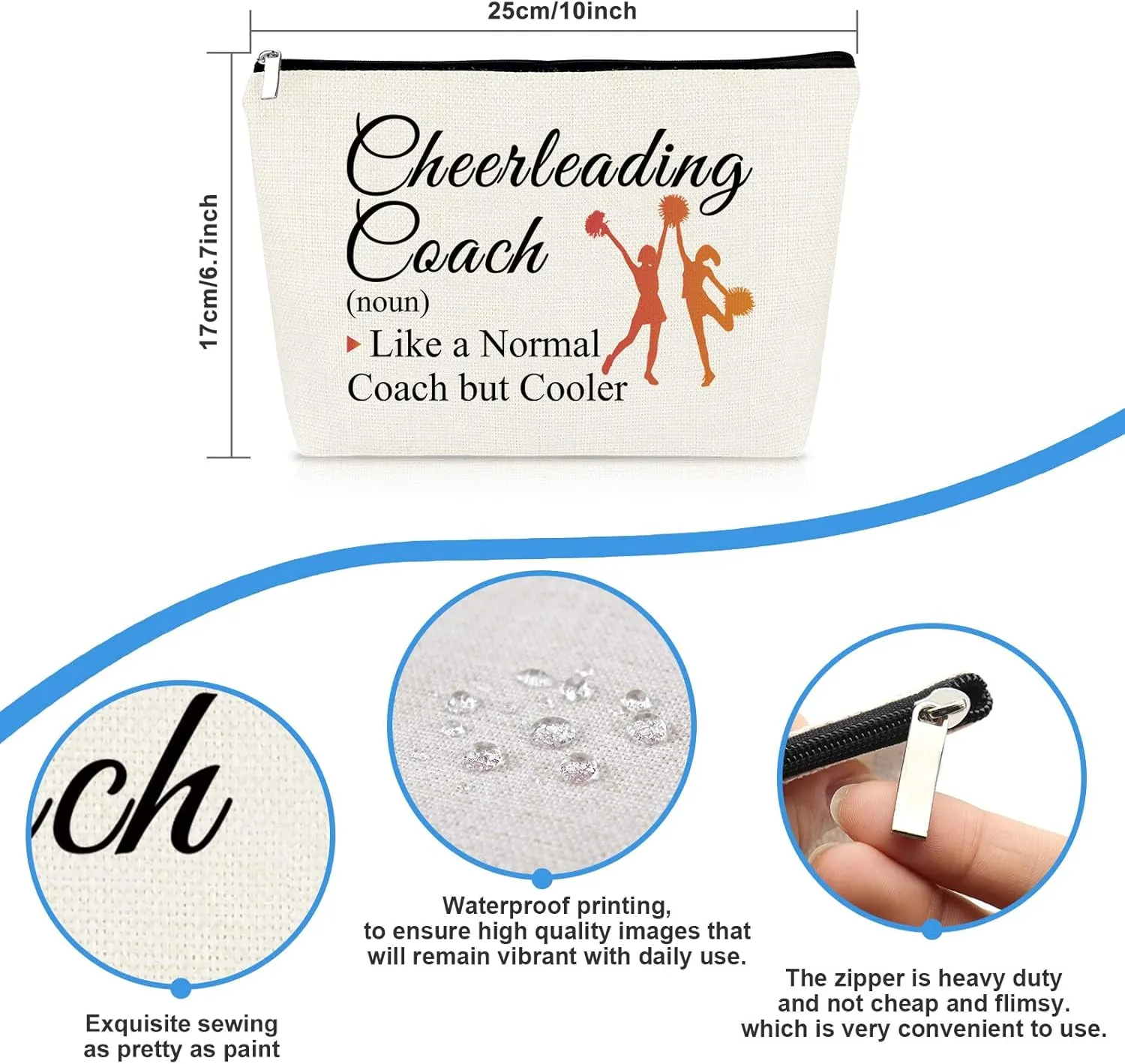 3 Pcs Cheerleading Cheer Coach Gift Makeup Bag for Women Cheer Mom Appreciation Gift Cheerleader Thank You Present Mother's Day Birthday Christmas Graduation Present Travel Cosmetic Bag Pouch