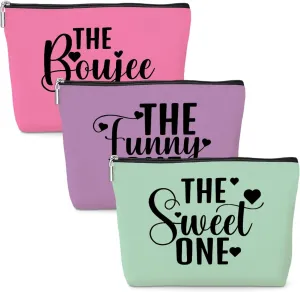 3 Pcs Cosmetic Bags for Women Makeup Bag Toiletry Bag Funny Girls Trip Gifts Favors Girls Weekend Bachelorette Party Bestie Best Friend Friendship Gifts for Women Sister Mom, Pink Purple Green