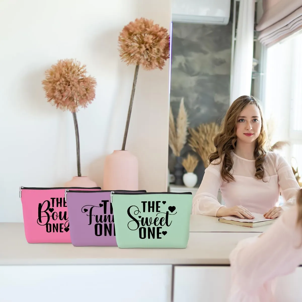 3 Pcs Cosmetic Bags for Women Makeup Bag Toiletry Bag Funny Girls Trip Gifts Favors Girls Weekend Bachelorette Party Bestie Best Friend Friendship Gifts for Women Sister Mom, Pink Purple Green