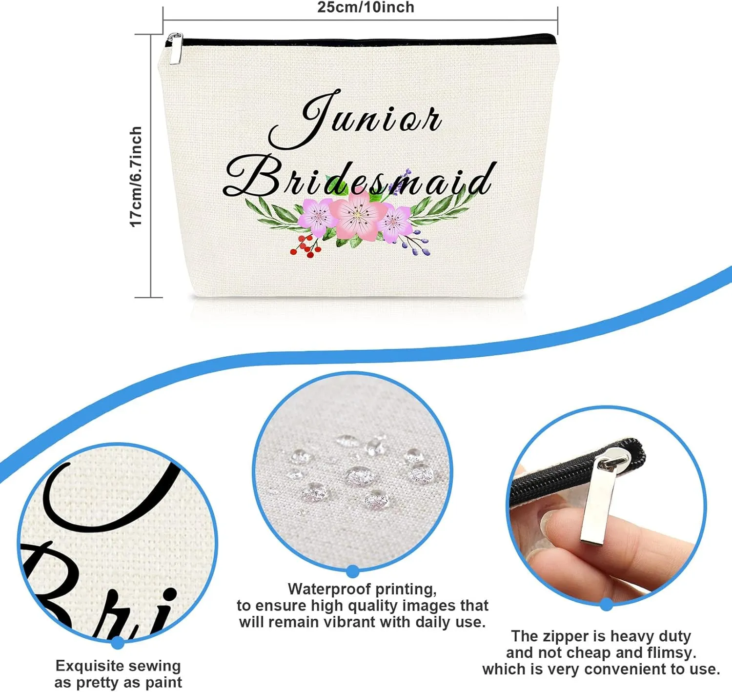 3 Pcs Junior Bridesmaid Gifts Makeup Bag Wedding Party Bachelorette Party Present for Bridesmaid Cosmetic Bag Maid of Honor Gift Bridal Show Present for Junior Bridesmaids Travel Toiletry Pouch