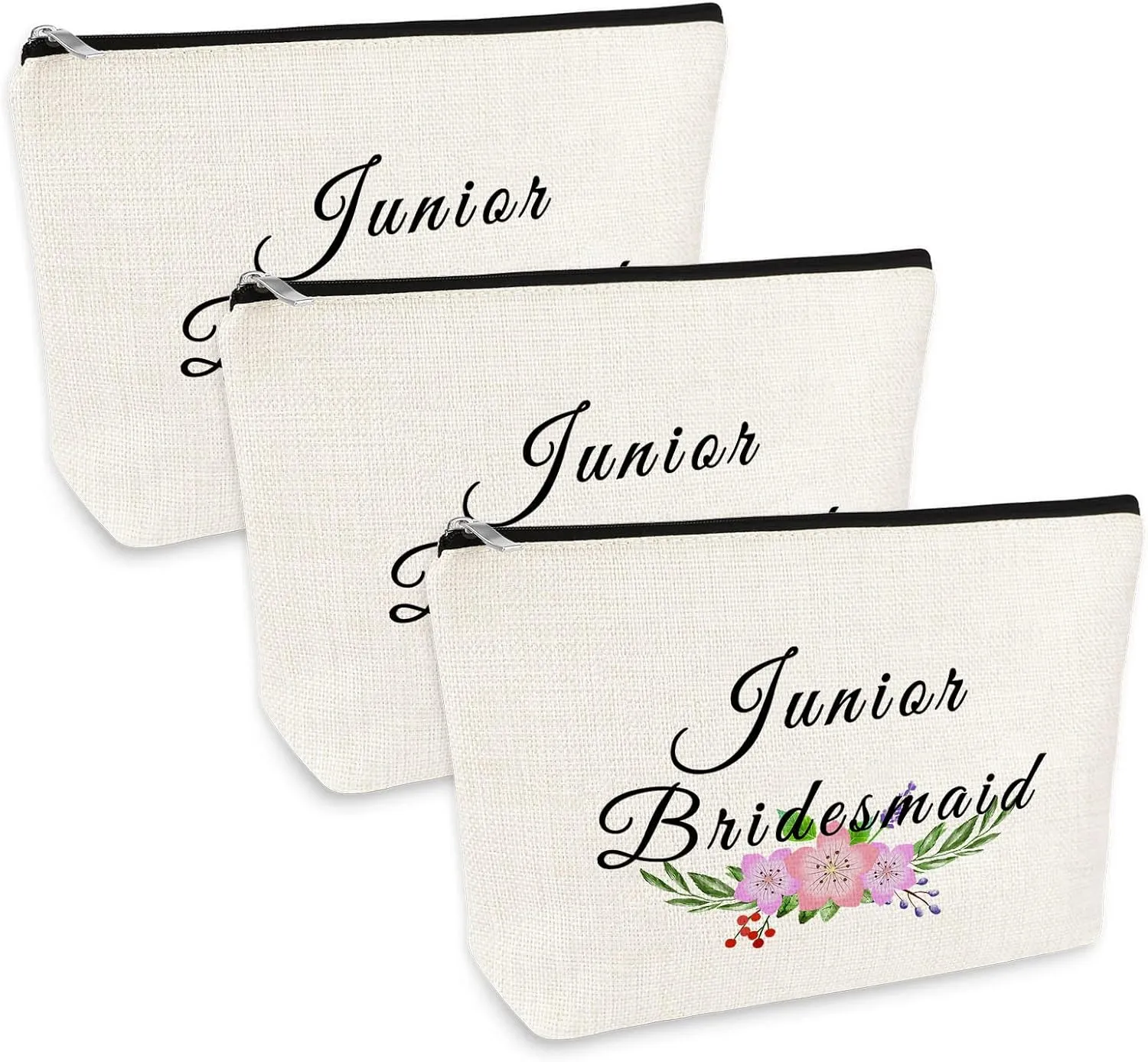 3 Pcs Junior Bridesmaid Gifts Makeup Bag Wedding Party Bachelorette Party Present for Bridesmaid Cosmetic Bag Maid of Honor Gift Bridal Show Present for Junior Bridesmaids Travel Toiletry Pouch