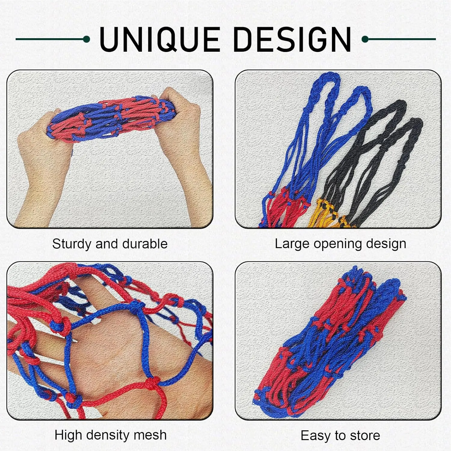3 PCS Slow Feed Hay Bag Hay Net for Horses,Goats,Sheep,Donkey 33 Inch Length with 3 x 3”Mesh Holes Livestock Supplies Hanging Hay Nets for Trailer and Stall (Blue Red)