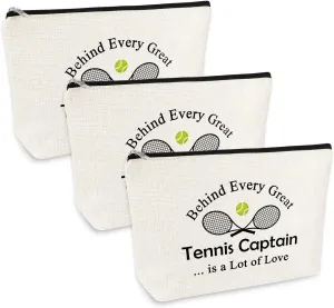 3 Pcs Tennis Captain Gifts for Women Cosmetic Bag Tennis Gifts Tennis Player Gifts Makeup Bag Tennis Team Captain Gift Birthday Christmas Thanksgiving Gift for Tennis Coach Captain Tennis Lover Gifts