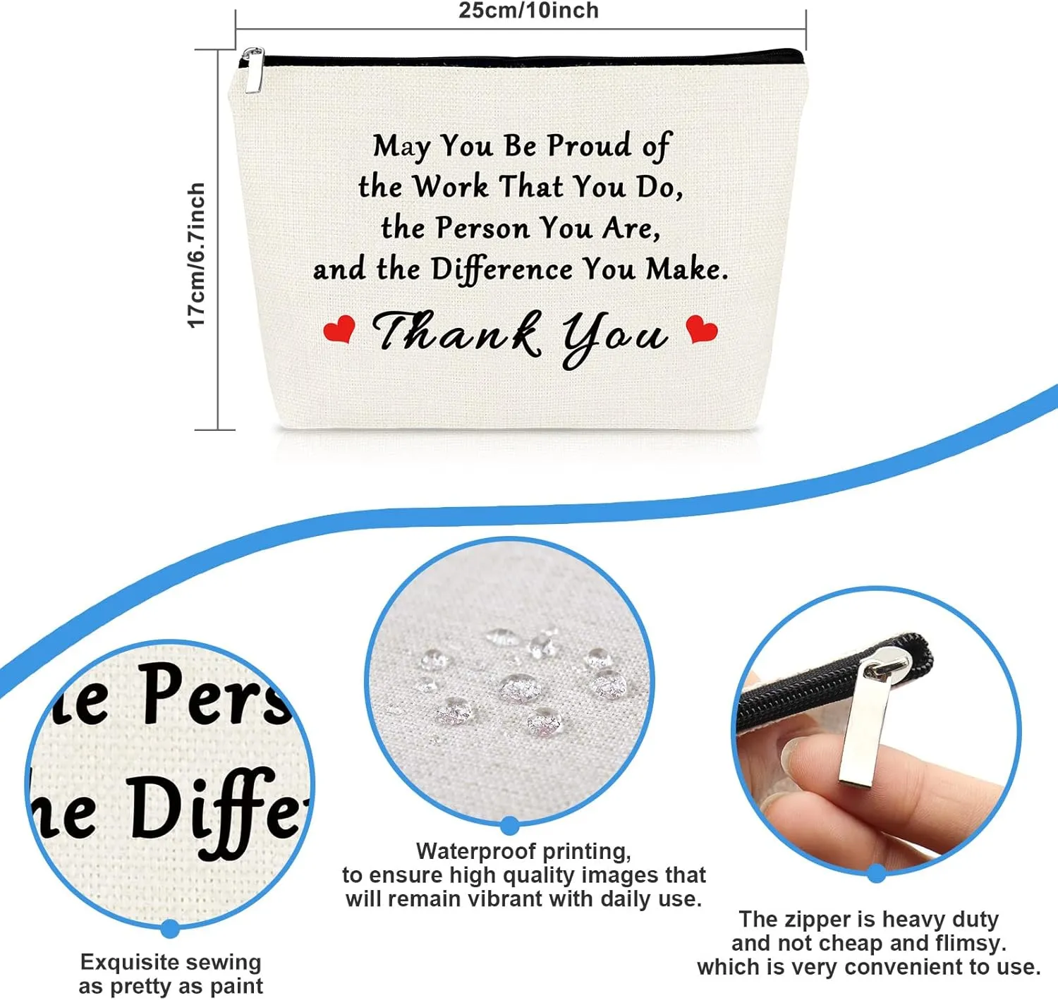 3 Pcs Thank You Gift Makeup Bag for Women Inspirational Gift for Employee Co-worker Volunteer Social Worker Nurse Teacher Appreciation Gifts Thanksgiving Christmas Gift Cosmetic Bag Travel Pouch