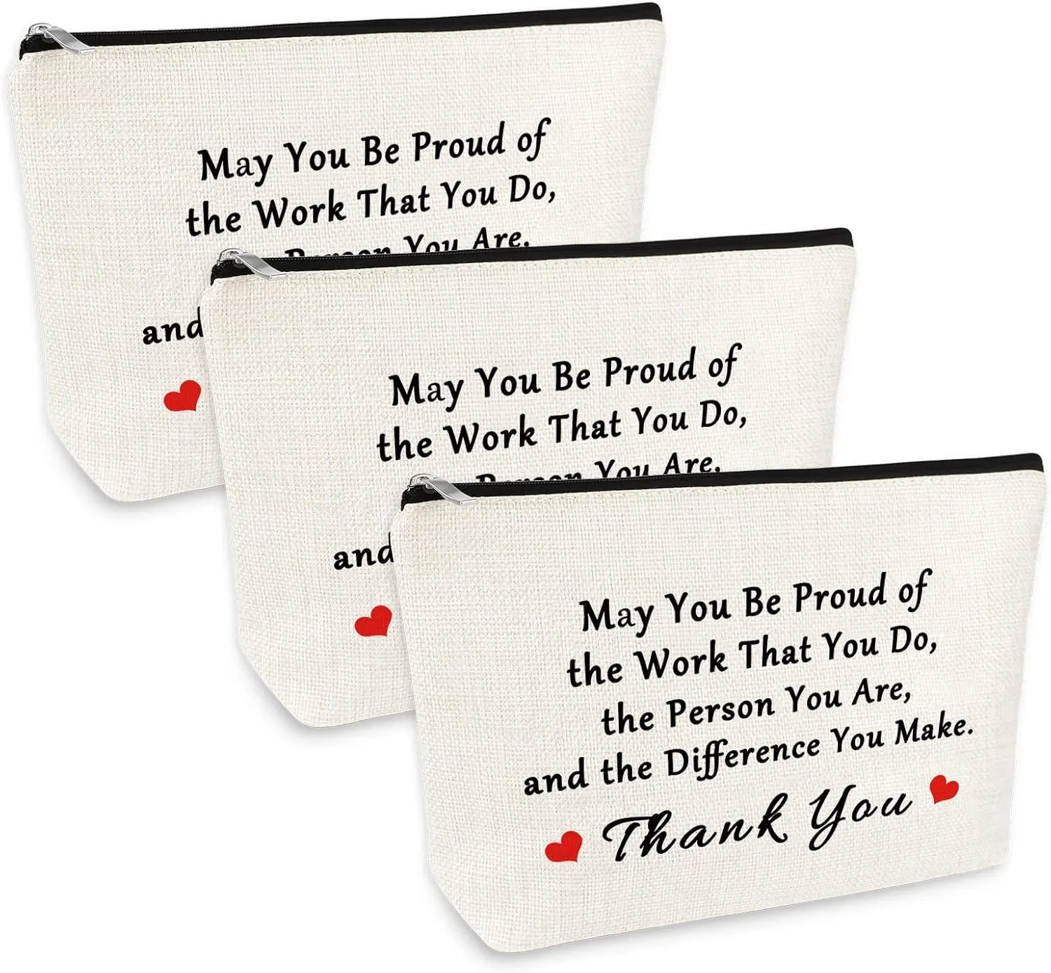 3 Pcs Thank You Gift Makeup Bag for Women Inspirational Gift for Employee Co-worker Volunteer Social Worker Nurse Teacher Appreciation Gifts Thanksgiving Christmas Gift Cosmetic Bag Travel Pouch
