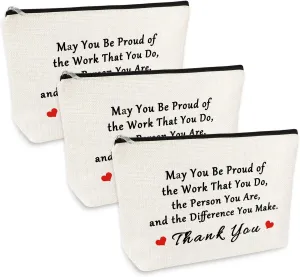 3 Pcs Thank You Gift Makeup Bag for Women Inspirational Gift for Employee Co-worker Volunteer Social Worker Nurse Teacher Appreciation Gifts Thanksgiving Christmas Gift Cosmetic Bag Travel Pouch