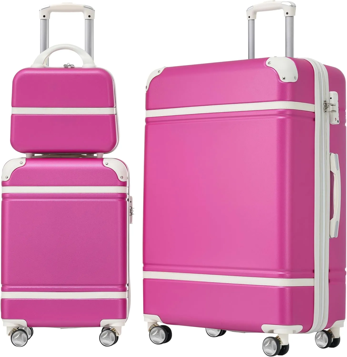 3-Piece Hardshell Luggage Set with Spinner Suitcases and Cosmetic Case, Lightweight Design, Pink