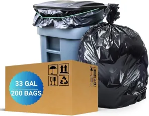 30-33 Gallon Trash Bags Heavy Duty, 200 Count, Large Black Garbage Bags for 30 32 33 Gallon Cans, Tear-Resistant High-Density Trash Can Liners for Home, Commercial, Industrial Use
