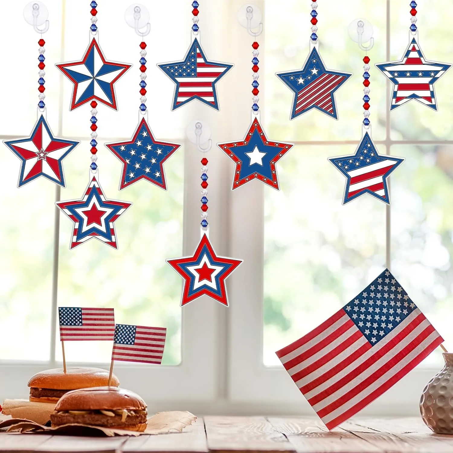 30 Sets Suncatchers Window Art Kits, DIY Sun Catchers Bulk Crafts Paint Your Own Window Ornaments for Boys Girls Classroom Home Party Birthday Activity Decor(Star Independence Day)