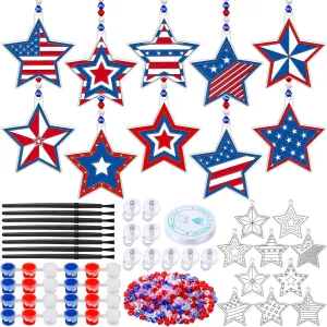 30 Sets Suncatchers Window Art Kits, DIY Sun Catchers Bulk Crafts Paint Your Own Window Ornaments for Boys Girls Classroom Home Party Birthday Activity Decor(Star Independence Day)