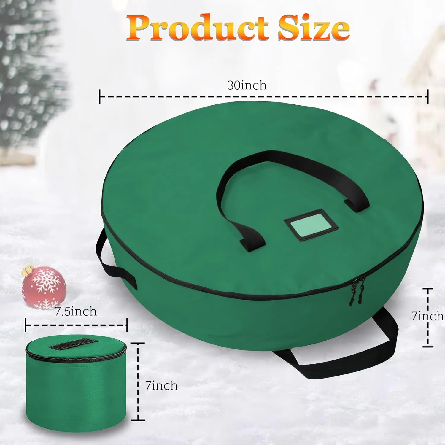 30" Wreath Storage Container- Tear Resistant 600D Oxford Christmas Wreath Storage Bag with Removable Inner Pocket, Reinforced Handle and Marker Card Slot for Holiday Xmas (Green,2pcs)