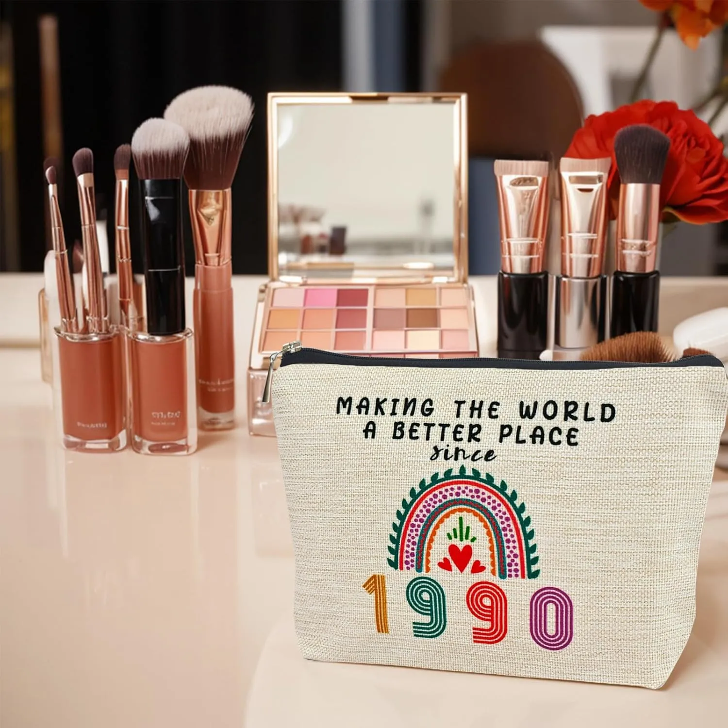 35th Birthday Gifts for Her Makeup Bags, 35th Birthday Decorations for Women, 1990 Anniversary 35 Year Old Gift Ideas for Wife, Sister, Best Friend Female, Mothers Day, Christmas Cosmetic Travel Bag