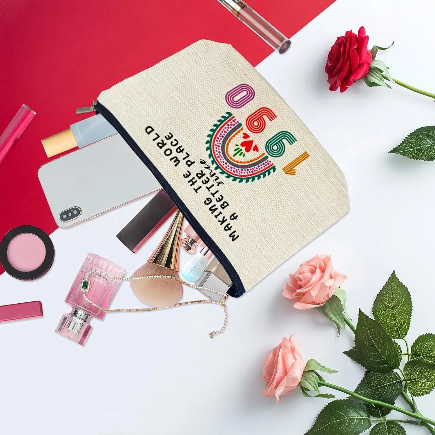 35th Birthday Gifts for Her Makeup Bags, 35th Birthday Decorations for Women, 1990 Anniversary 35 Year Old Gift Ideas for Wife, Sister, Best Friend Female, Mothers Day, Christmas Cosmetic Travel Bag