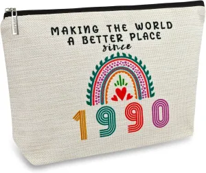 35th Birthday Gifts for Her Makeup Bags, 35th Birthday Decorations for Women, 1990 Anniversary 35 Year Old Gift Ideas for Wife, Sister, Best Friend Female, Mothers Day, Christmas Cosmetic Travel Bag