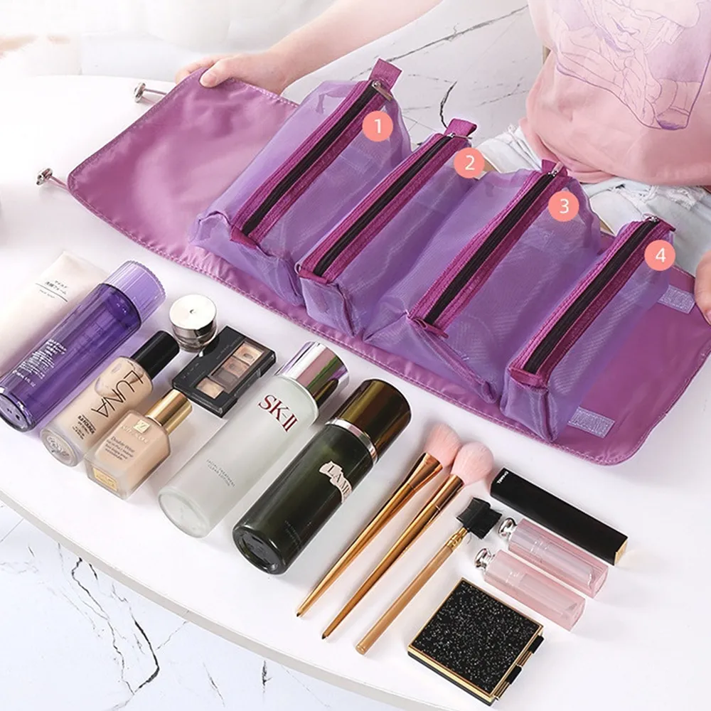 4-In-1 Multifunctional Women Cosmetic Bag Travel Organizer Foldable Nylon Wash Storage Bag