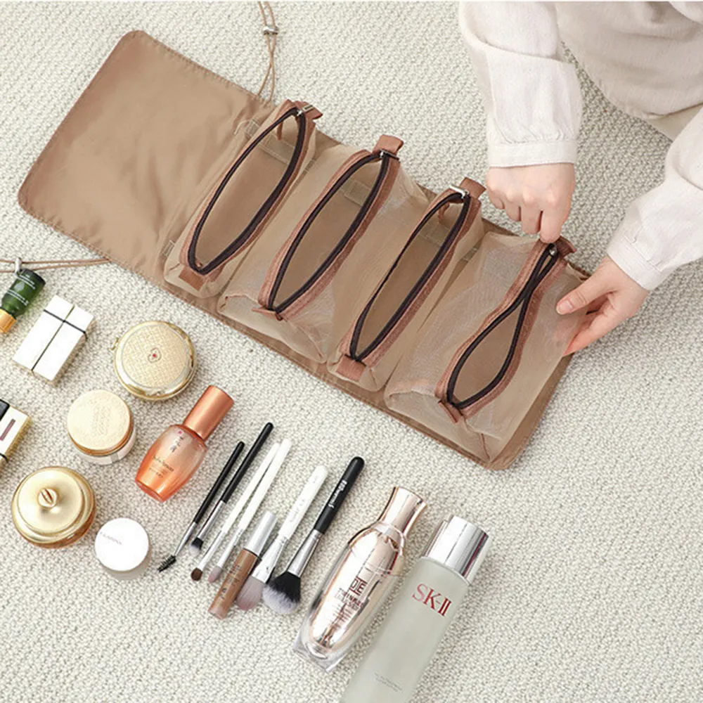 4-In-1 Multifunctional Women Cosmetic Bag Travel Organizer Foldable Nylon Wash Storage Bag