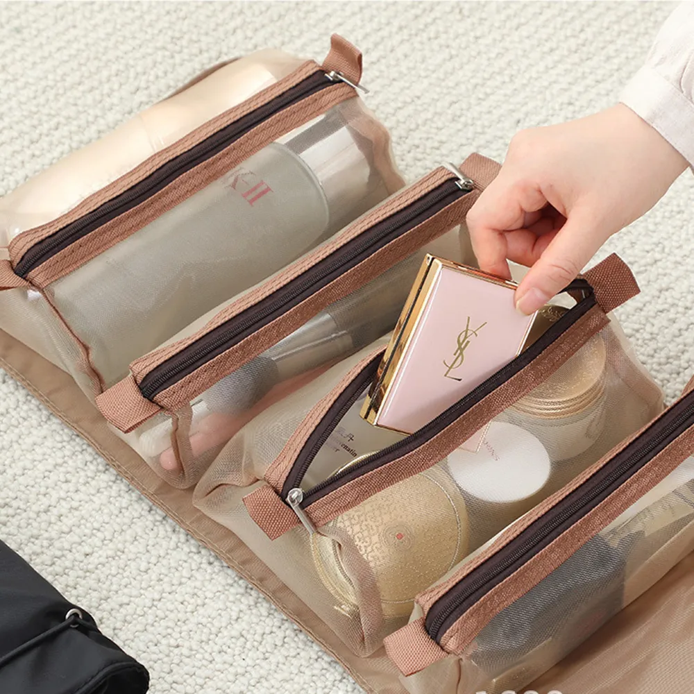 4-In-1 Multifunctional Women Cosmetic Bag Travel Organizer Foldable Nylon Wash Storage Bag