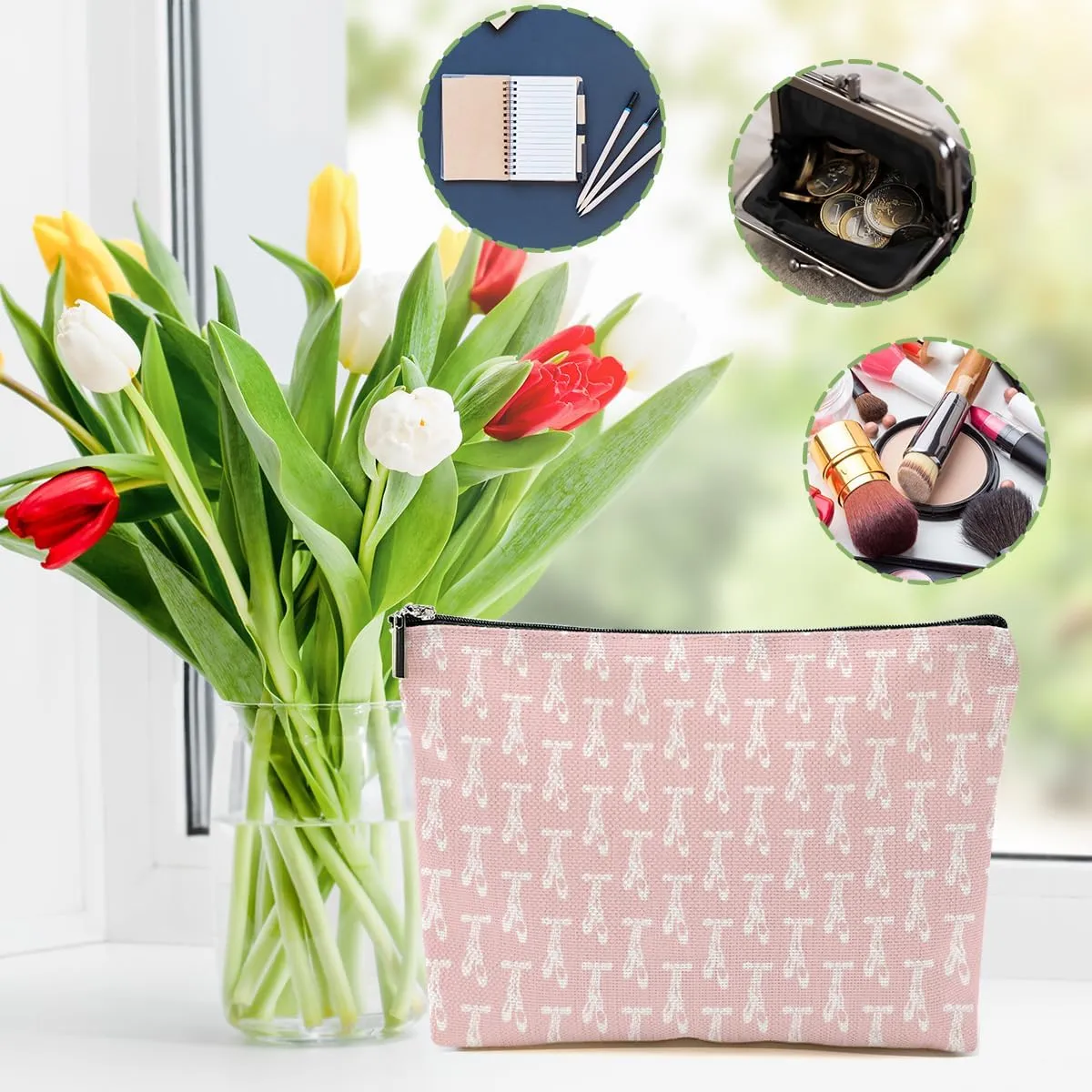 4 Packs Ballerina Makeup Bag Ballet Gifts Cosmetic Bag Dancer Gifts Friendship Gifts Dance Recital Gifts for Girls Women Sister Travel Organizer Zipper Pouch Christmas Thanksgiving Birthday Gifts