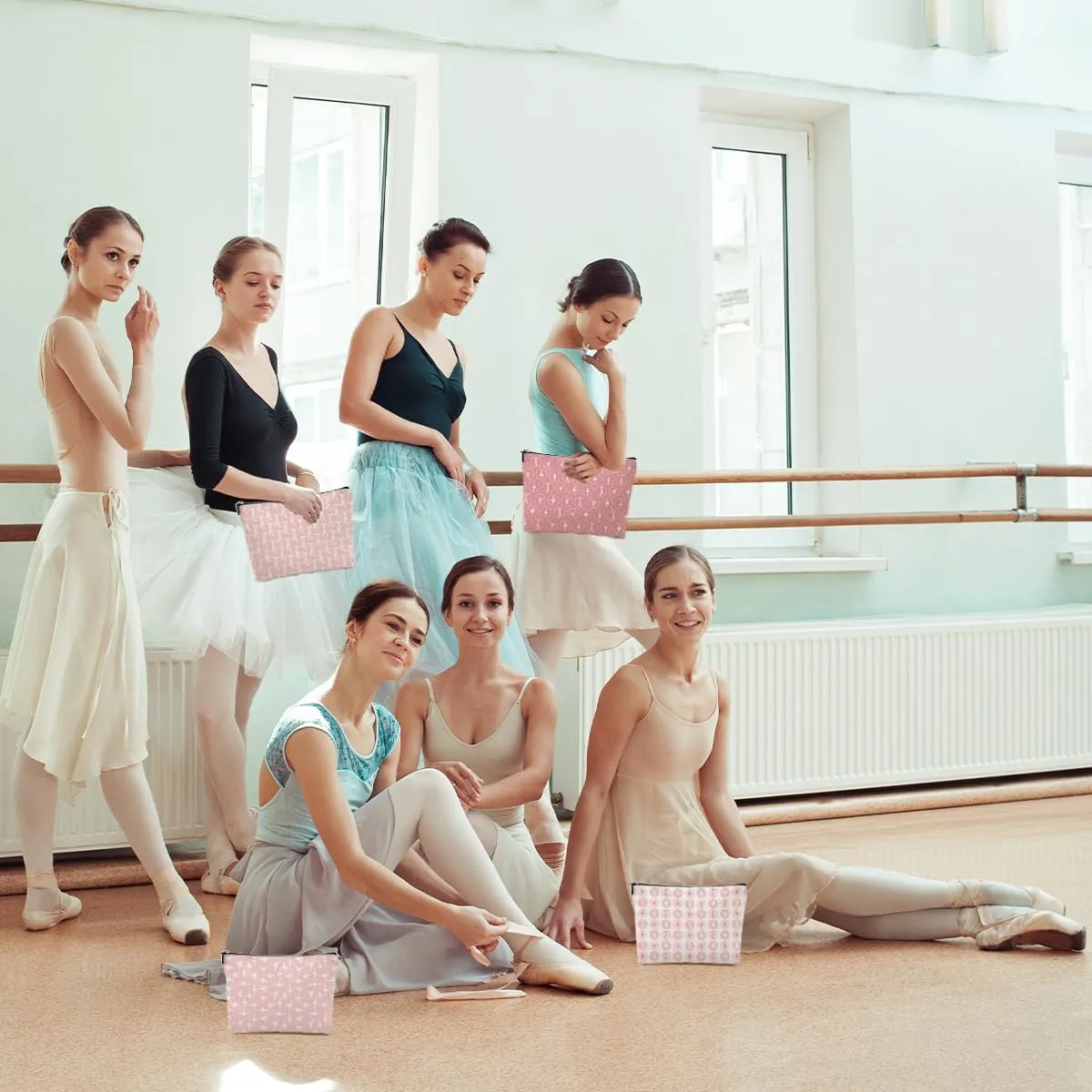 4 Packs Ballerina Makeup Bag Ballet Gifts Cosmetic Bag Dancer Gifts Friendship Gifts Dance Recital Gifts for Girls Women Sister Travel Organizer Zipper Pouch Christmas Thanksgiving Birthday Gifts