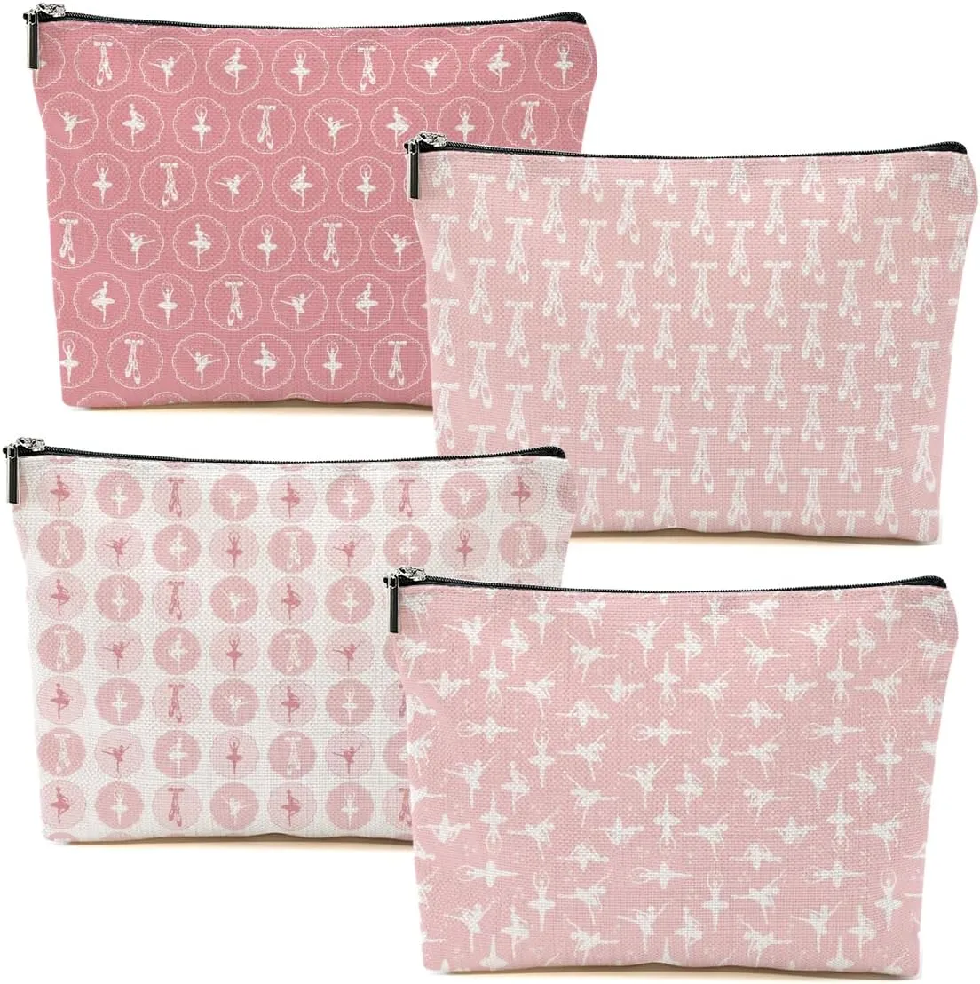 4 Packs Ballerina Makeup Bag Ballet Gifts Cosmetic Bag Dancer Gifts Friendship Gifts Dance Recital Gifts for Girls Women Sister Travel Organizer Zipper Pouch Christmas Thanksgiving Birthday Gifts
