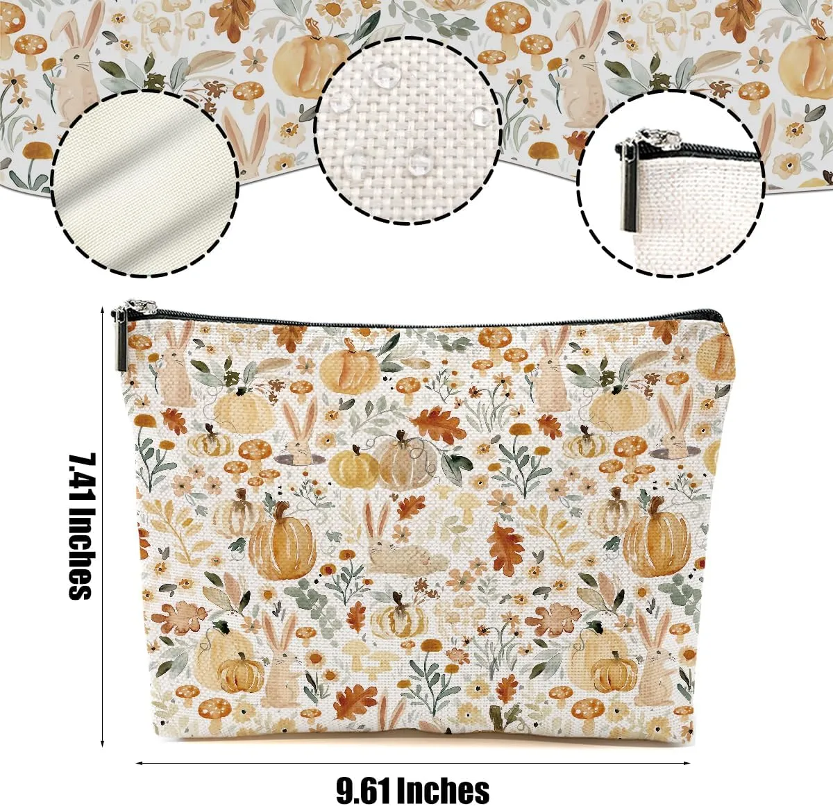 4 Packs Retro Flowers Makeup Bag Floral Pumpkin Rabbit Cosmetic Bag Friend Friendship Gifts for Women Girls Sister Mom Botanical Travel Organizer Zipper Pouch Christmas Thanksgiving Birthday Gifts