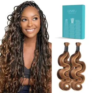 4/27 Boho Human Hair Highlight Blonde Brown Body Wave for Braids Braiding Bohemian Knotless Bulk No Weft 2 Bundles 100g 22 Inch - Easy to Install for Salon/Home/Beginners