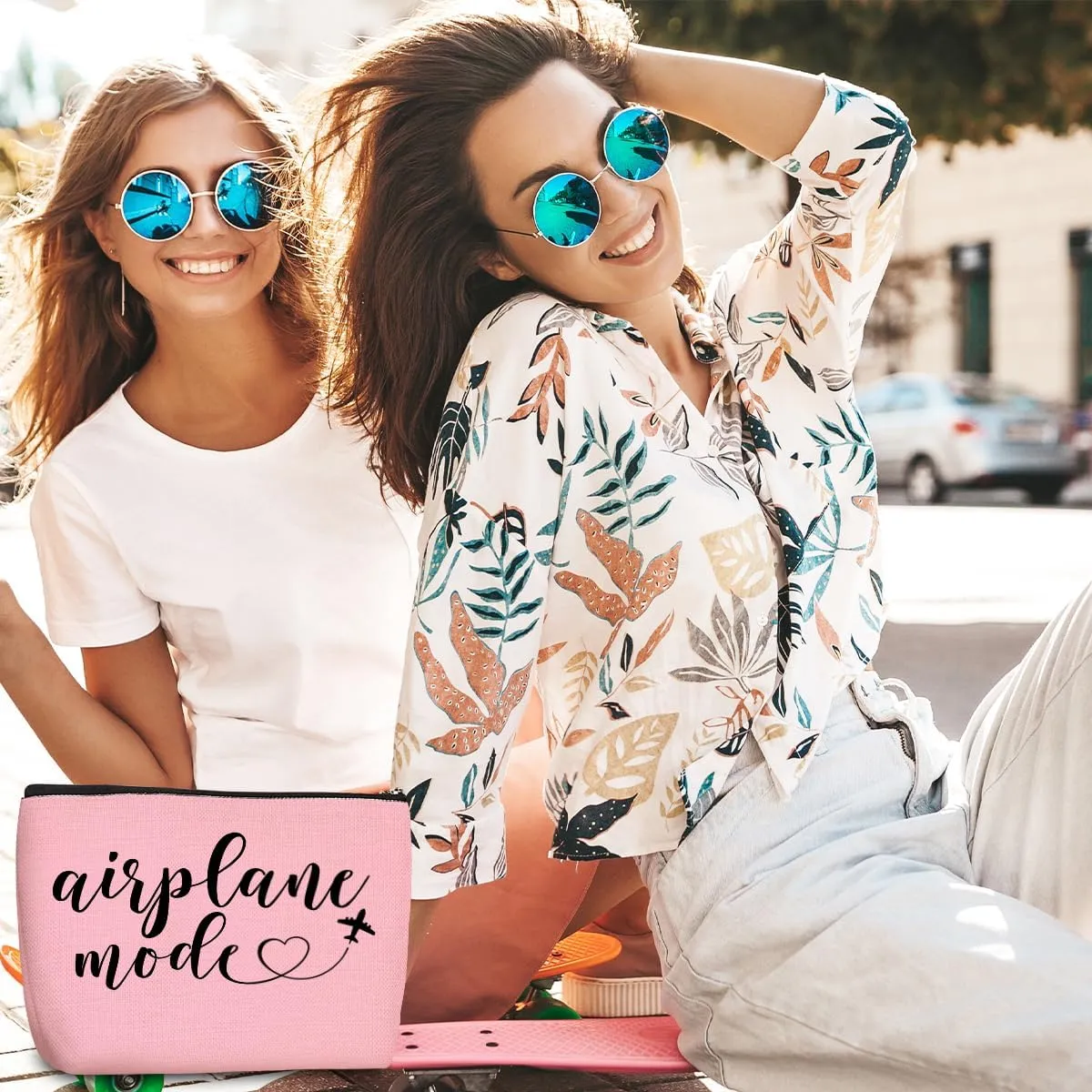 4PCS Funny Airplane Travel Gifts for Women Makeup Bag Travel Essentials Cosmetic Bag Traveling Toiletry Bags Flight Vacation Gifts for Girls Sister Travelers Girls Trip Birthday Christmas Mothers Day