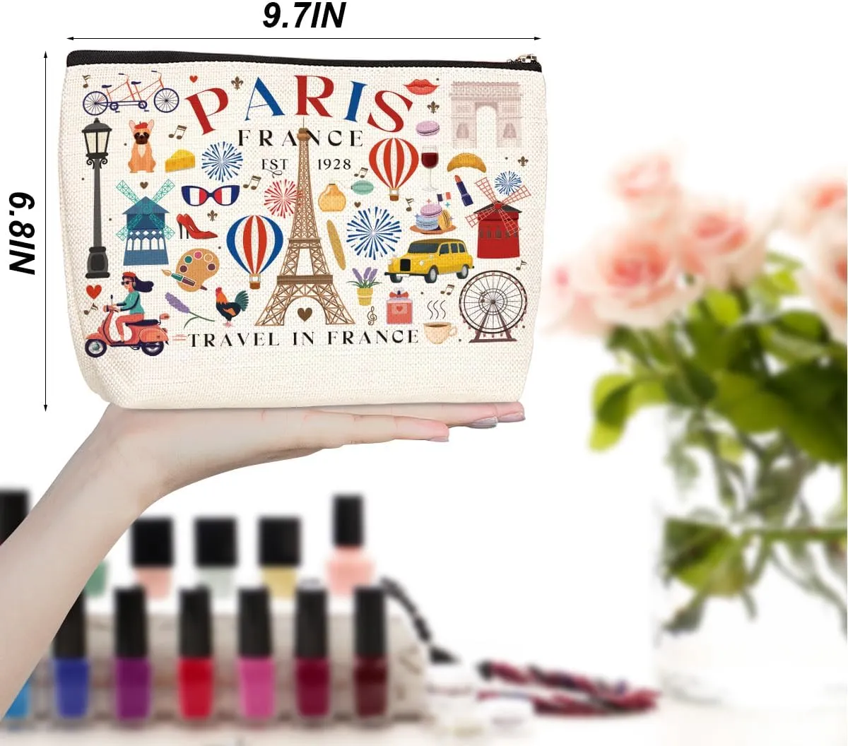 4pcs Funny Paris Travel Gifts for Women Makeup Bag France Paris Lovers Gift Birthday Mothers Day Anniversary Cosmetic Bag Toiletry Bags Travel Essentials Friendship Gifts for Girls Teacher Travelers