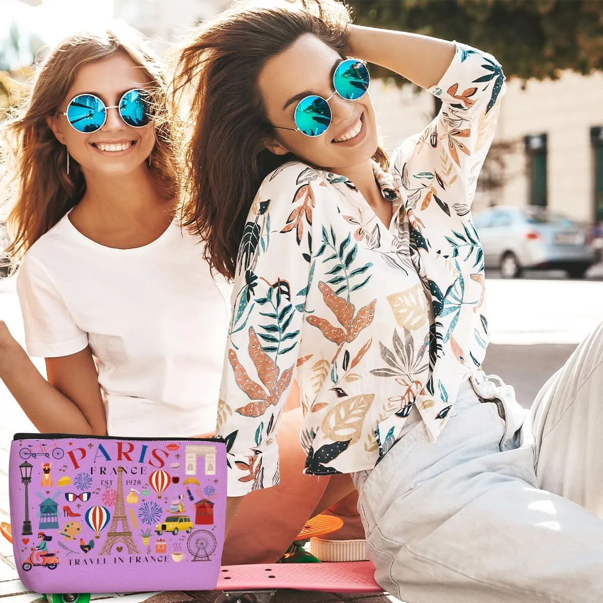 4pcs Funny Paris Travel Gifts for Women Makeup Bag France Paris Lovers Gift Birthday Mothers Day Anniversary Cosmetic Bag Toiletry Bags Travel Essentials Friendship Gifts for Girls Teacher Travelers