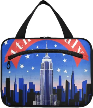 4th Of July Independence Day Empire State Building hanging travel bag with hook, designer expandable makeup bag for womens vacation bolsas de maquillaje para mujer L