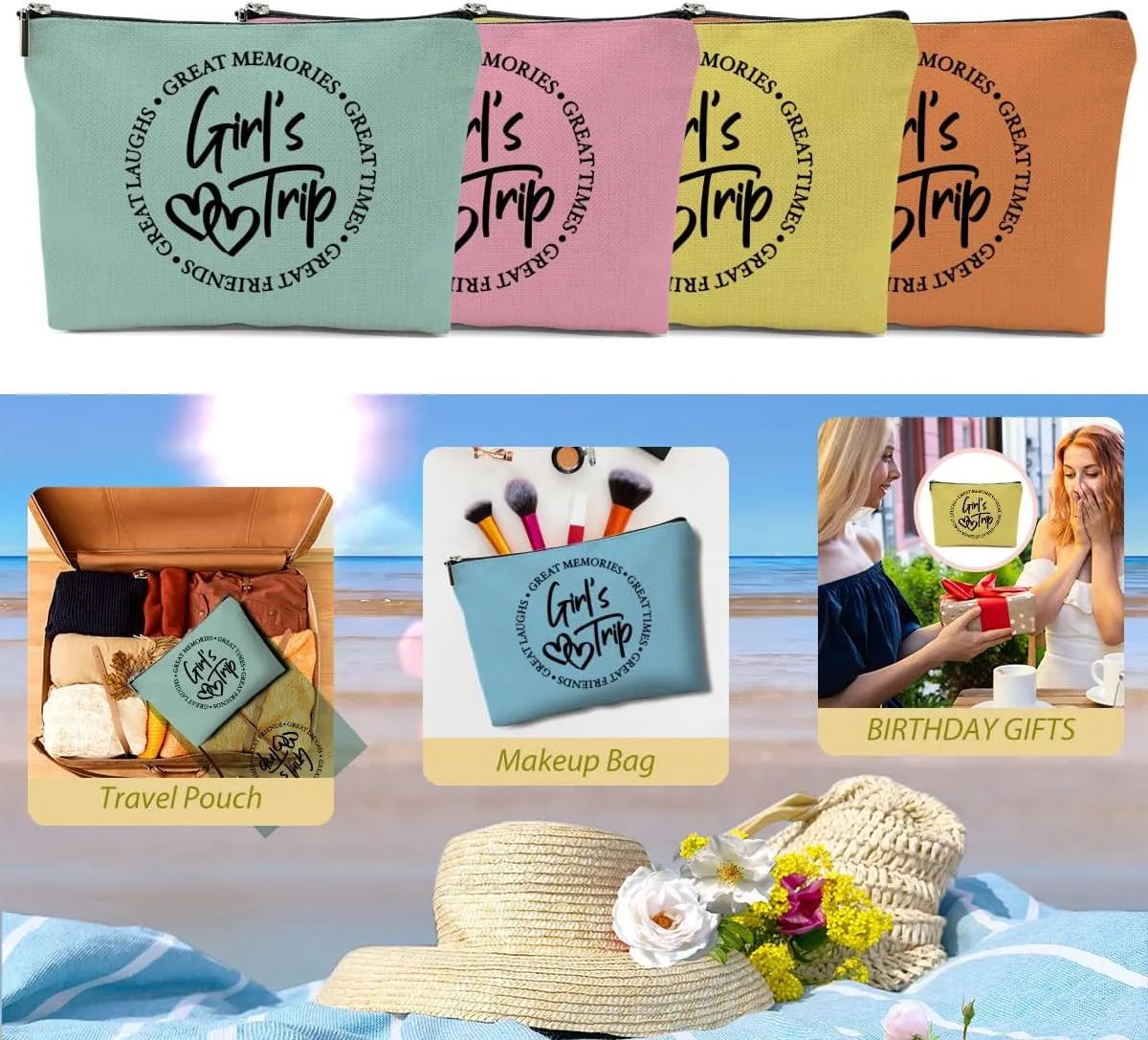 5 Pcs Girls Trip Gifts Favors, Girls Weekend Gifts Makeup Bag, Bestie Gifts Weekend Bag Travel Gifts Vacation Cosmetic Bag, Friendship Gifts for Women Bride, Graduation Wedding Gifts Toiletry Bag
