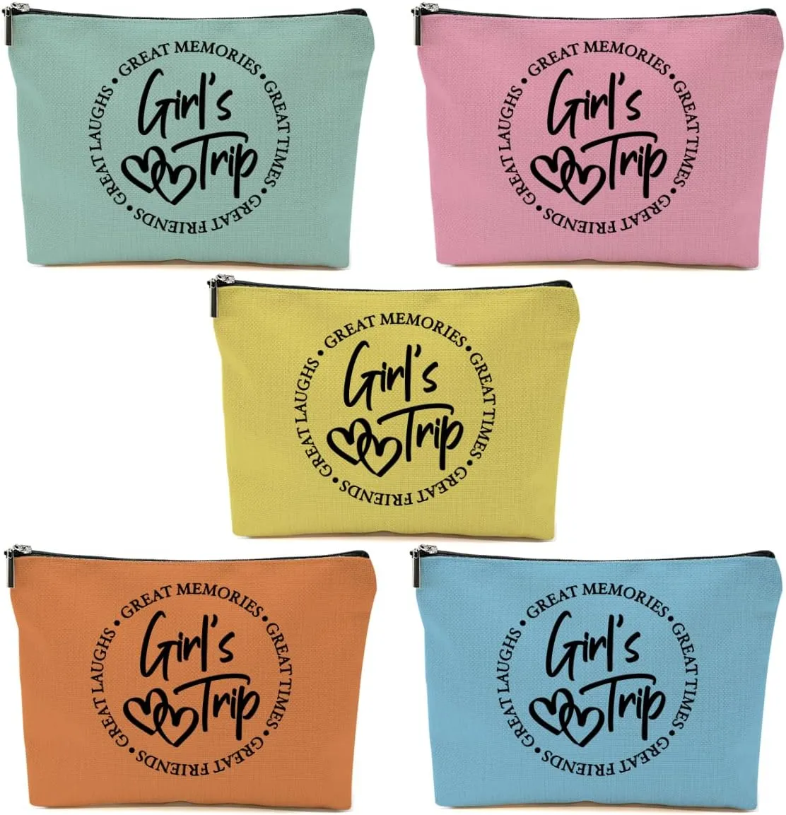 5 Pcs Girls Trip Gifts Favors, Girls Weekend Gifts Makeup Bag, Bestie Gifts Weekend Bag Travel Gifts Vacation Cosmetic Bag, Friendship Gifts for Women Bride, Graduation Wedding Gifts Toiletry Bag