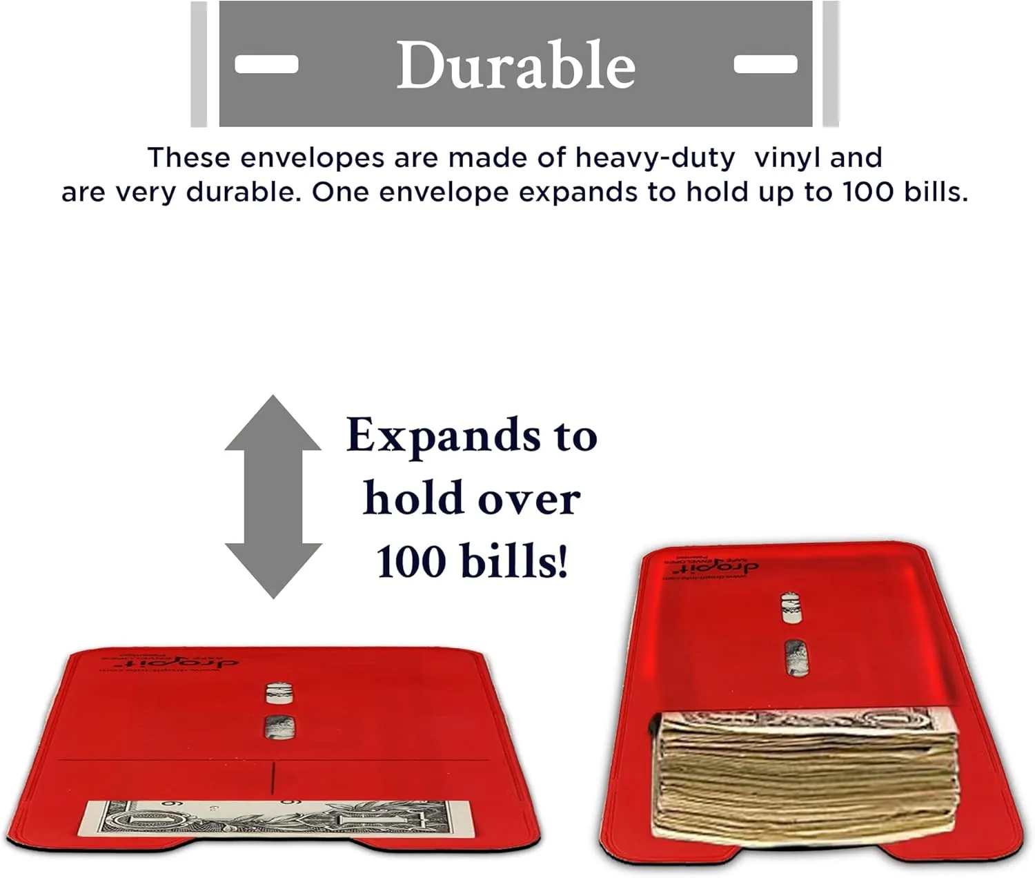 50 Green Reuseable, Heavy-Duty Vinyl Dropit Safe Envelope for Depositing of Currency and Money, Size 50, Green