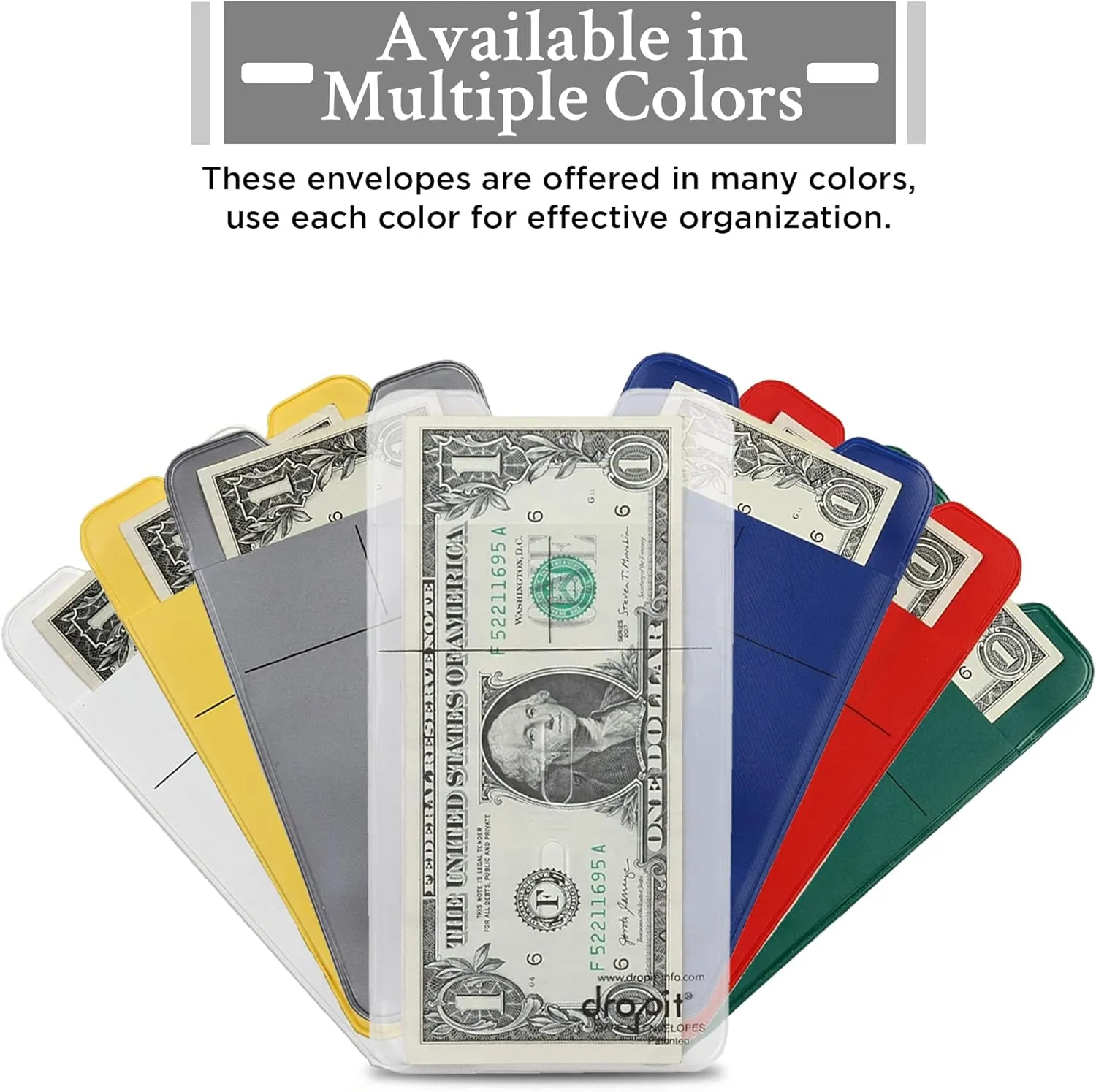 50 Green Reuseable, Heavy-Duty Vinyl Dropit Safe Envelope for Depositing of Currency and Money, Size 50, Green