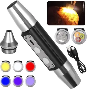 6 LEDs Rechargeable Gemstone Flashlight, Dual-Head Jade Appraisal Light, Super Bright Jewelry Detecting Flashlight with White Yellow Red Purple Blue Light, Jadeite Diamond Detector Lamp
