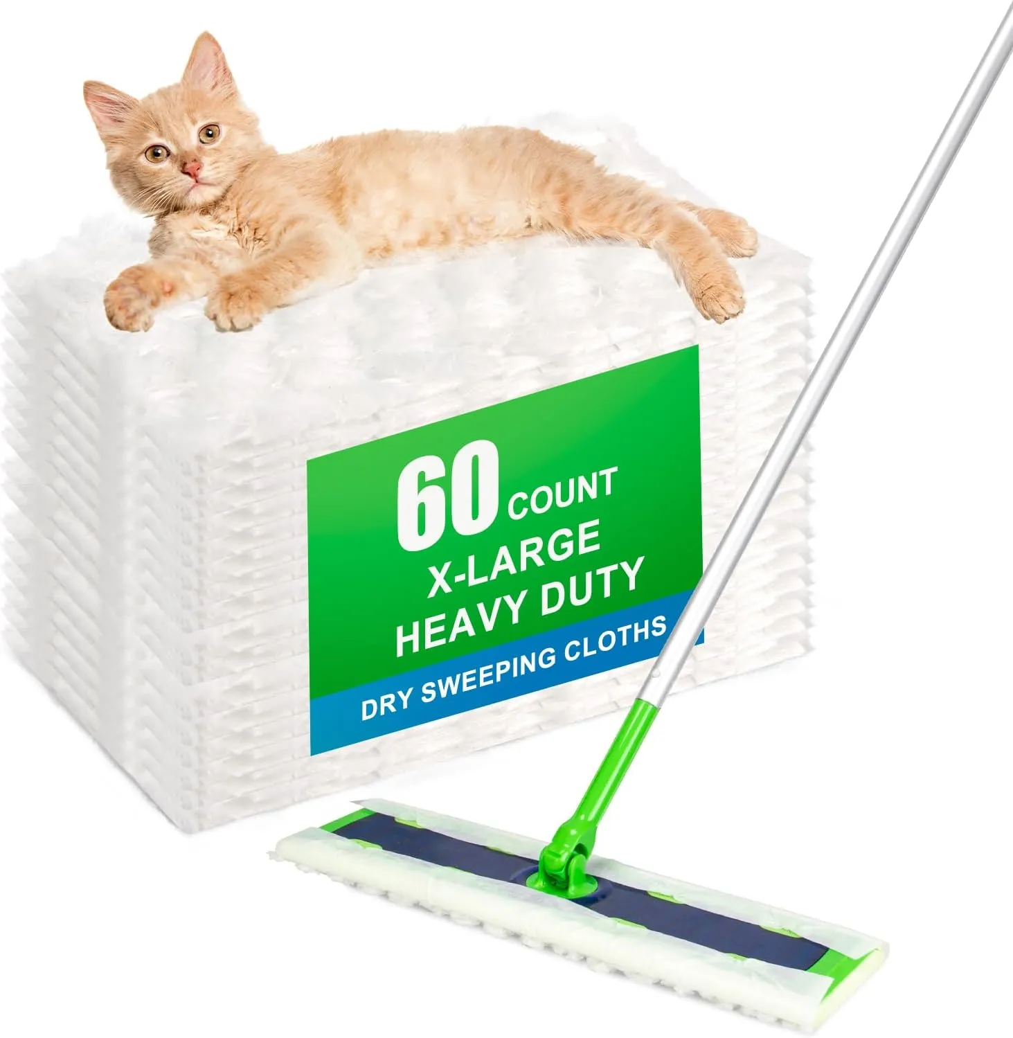 60 Count XL Heavy Duty Dry Sweeping Cloths for Swiffer Sweeper X-Large Mop, Disposable X-Large Pet Mop Pads Refills for Swiffer XL Dry Sweeping Cloths,Thickness&Unscented