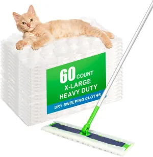 60 Count XL Heavy Duty Dry Sweeping Cloths for Swiffer Sweeper X-Large Mop, Disposable X-Large Pet Mop Pads Refills for Swiffer XL Dry Sweeping Cloths,Thickness&Unscented
