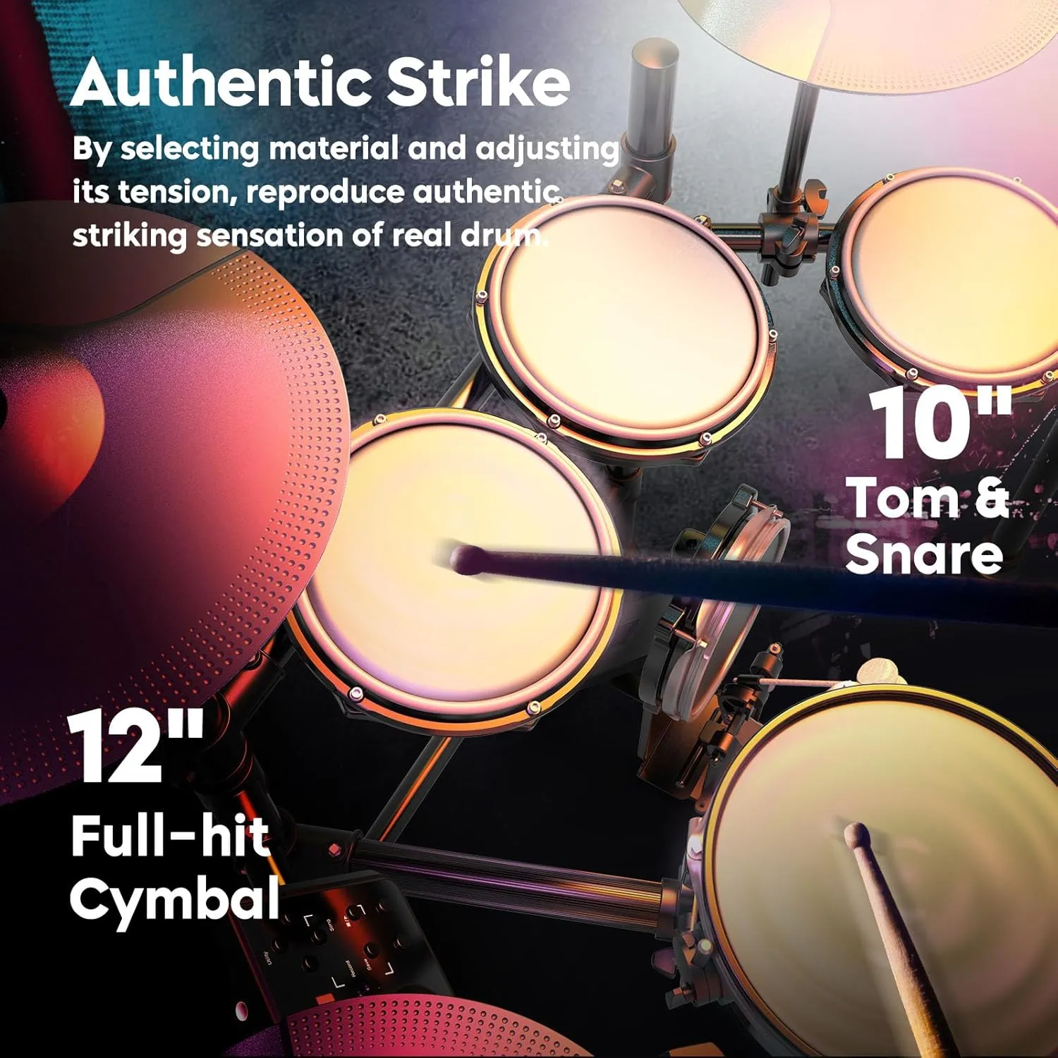 700 Professional Electric Drum Sets with Mude Mesh Drum Pads, 10" Dual Zone Snare, 30 Kits & 600  BFD Sounds, 2 Pedals, Throne & Headphones, Drumsticks | USB MIDI Integration, Melodics Lessons