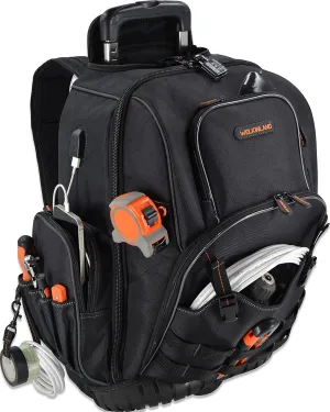 72Pockets Rolling Tool backpack, Large tool bag with wheels, Rolling Electrician bag with wheels for men