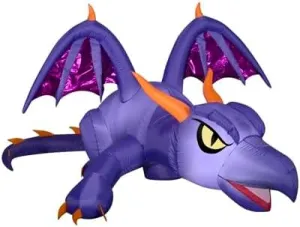 8 1/2' Gemmy Airblown Inflatable Halloween Animated Mixed Media Purple & Oragne Dragon w/Turning Head Yard Decoration 225888