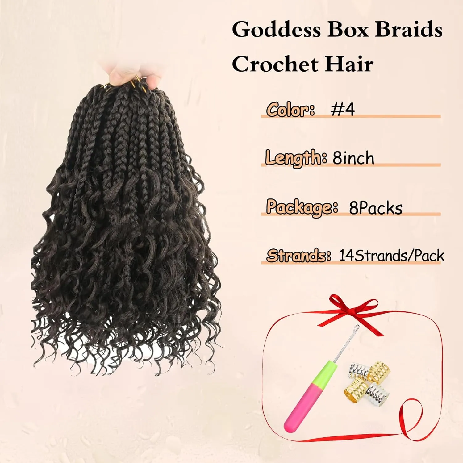 8 Packs Boho Box Crochet Braids Pre Looped with Curly Ends - 8 Inch Goddess Bohemian Box Braids Crochet Hair for Black Women Synthetic 3X Boho Crochet Hair Extensions Pre Looped #4