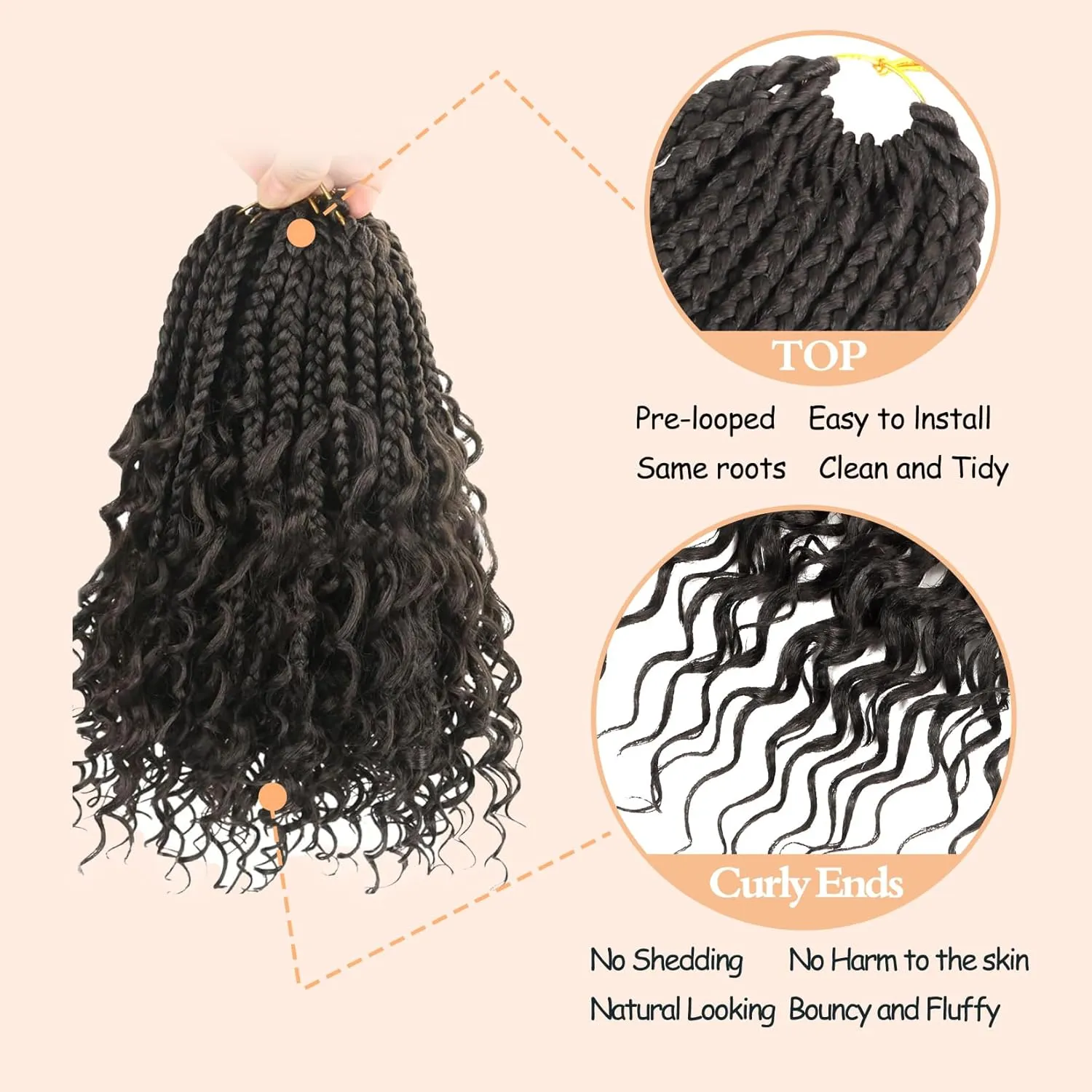 8 Packs Boho Box Crochet Braids Pre Looped with Curly Ends - 8 Inch Goddess Bohemian Box Braids Crochet Hair for Black Women Synthetic 3X Boho Crochet Hair Extensions Pre Looped #4