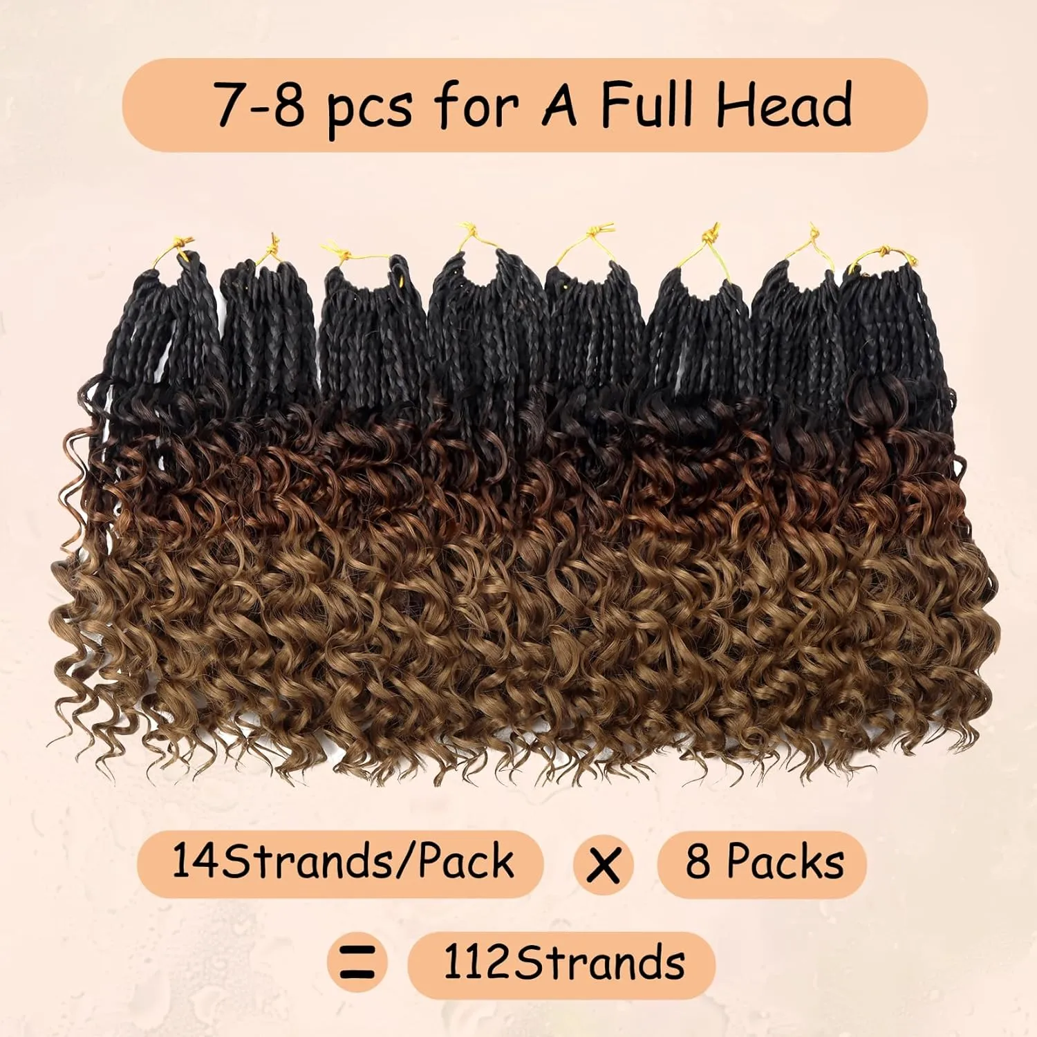 8 Packs Boho Box Crochet Braids Pre Looped with Curly Ends - 8 Inch Goddess Bohemian Box Crochet Hair for Black Women Synthetic 3X Boho Braids Crochet Hair Extensions Pre Looped T1B-33-30