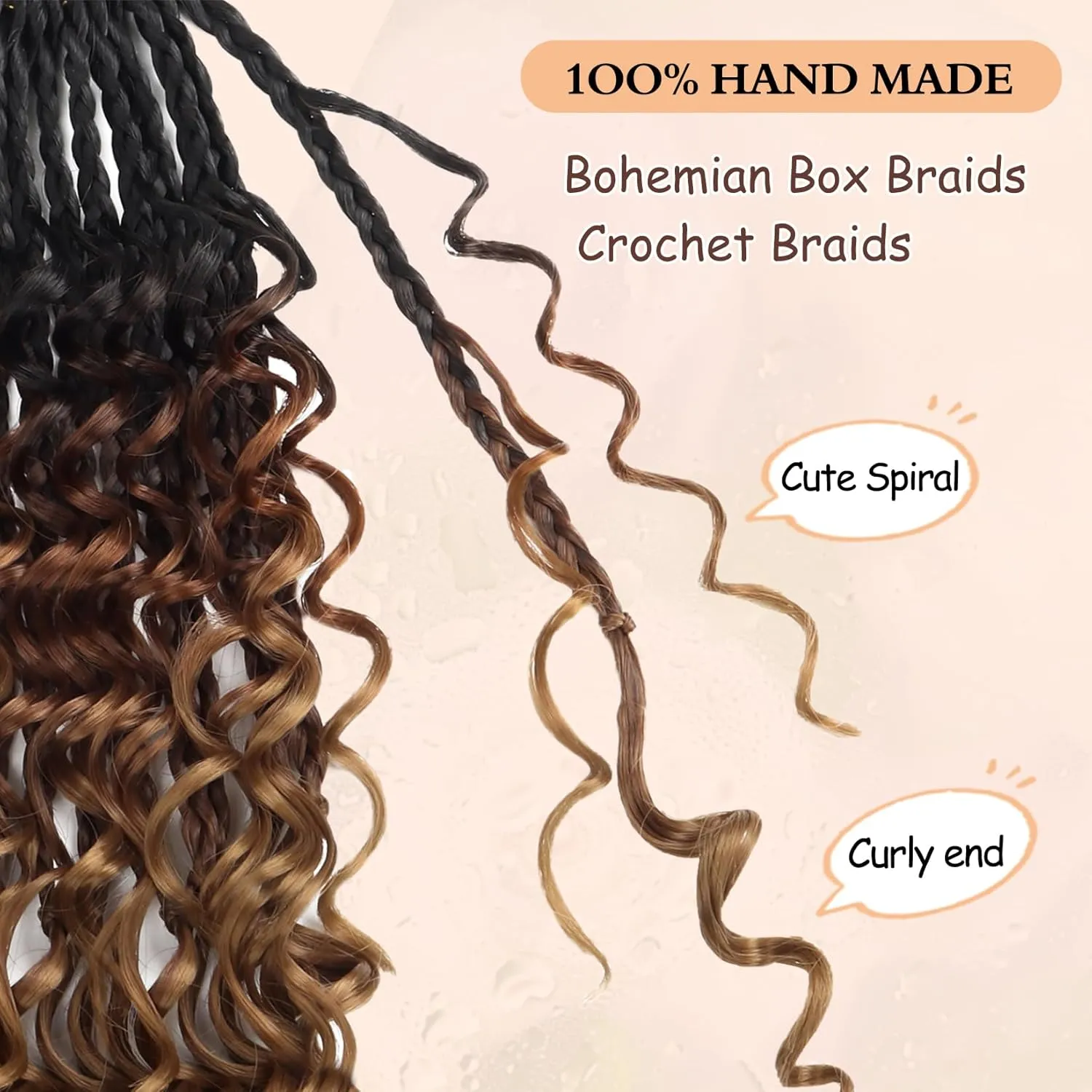 8 Packs Boho Box Crochet Braids Pre Looped with Curly Ends - 8 Inch Goddess Bohemian Box Crochet Hair for Black Women Synthetic 3X Boho Braids Crochet Hair Extensions Pre Looped T1B-33-30